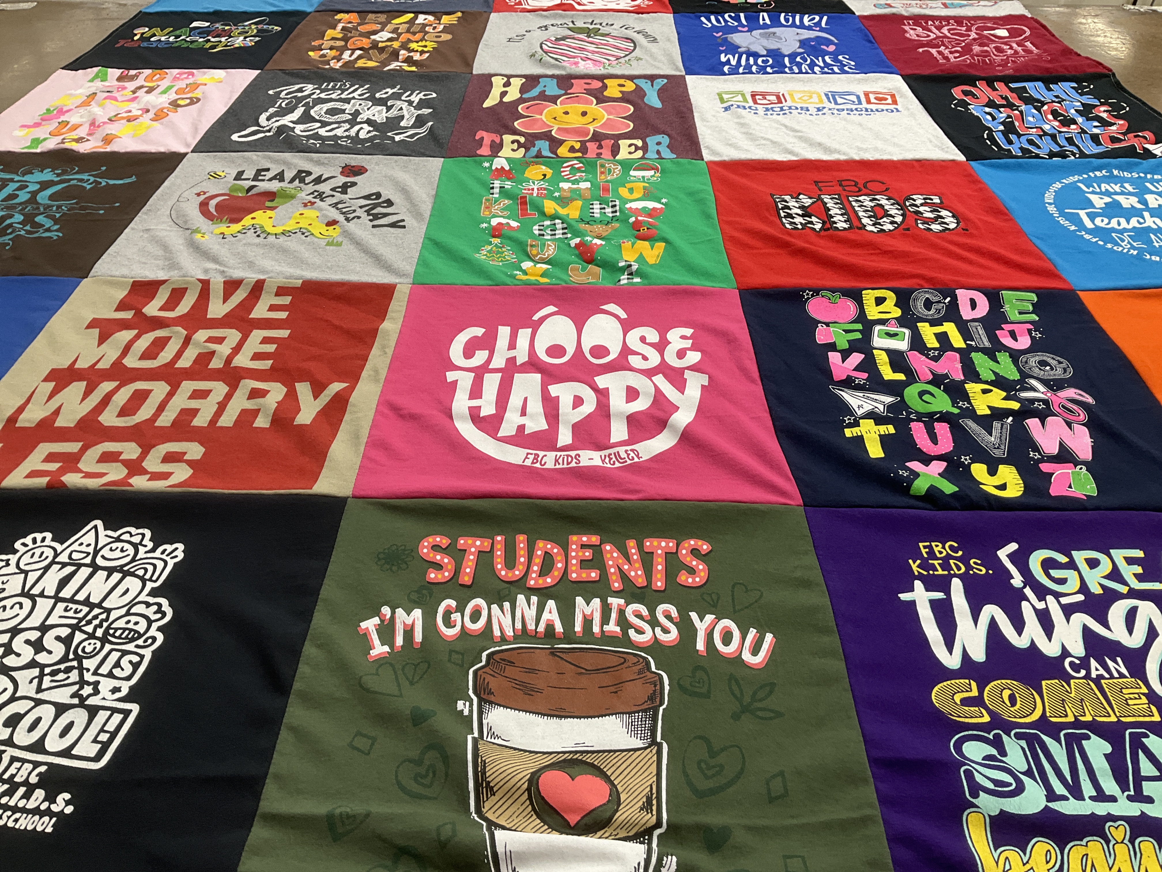 T-shirt quilt with teaching, kindness themes by Linda from TX