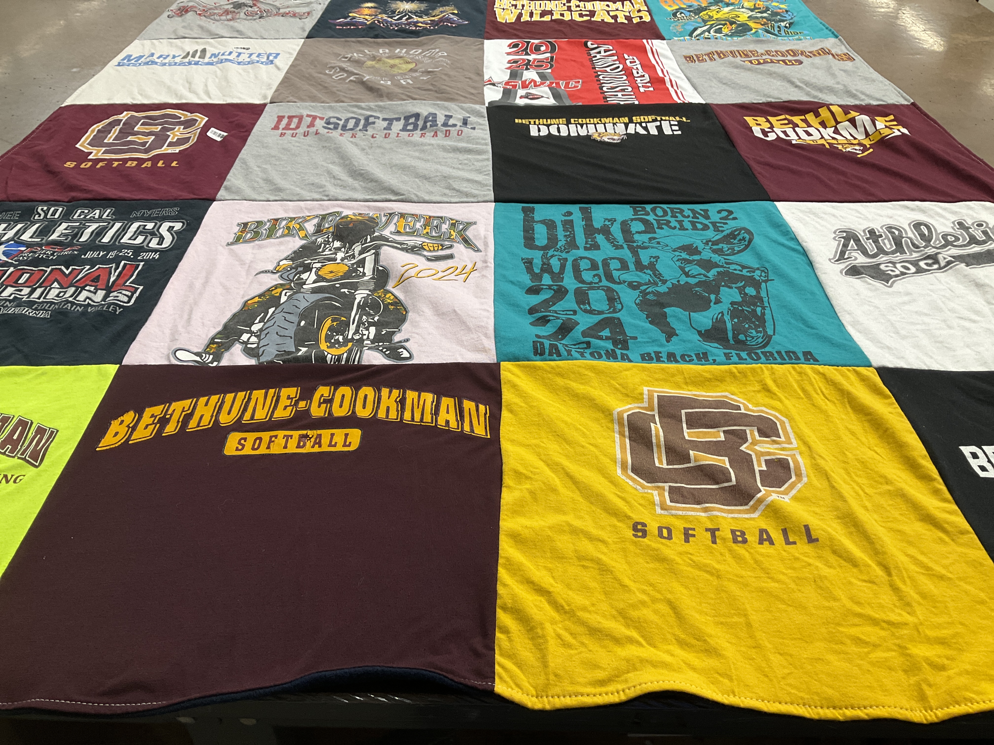 T-shirt quilt featuring bethune-cookman university softball, so cal athletics by Willie from CA