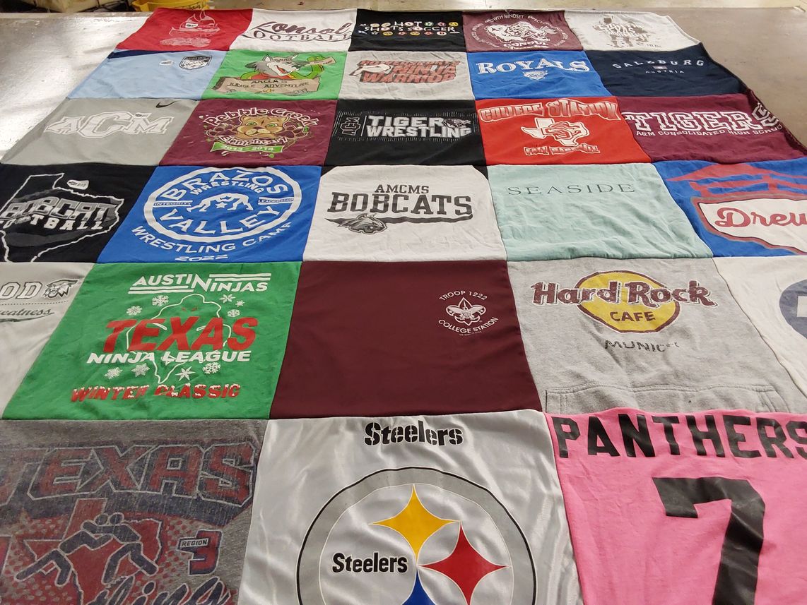 T-shirt quilt featuring panthers, steelers by Jamie from TX