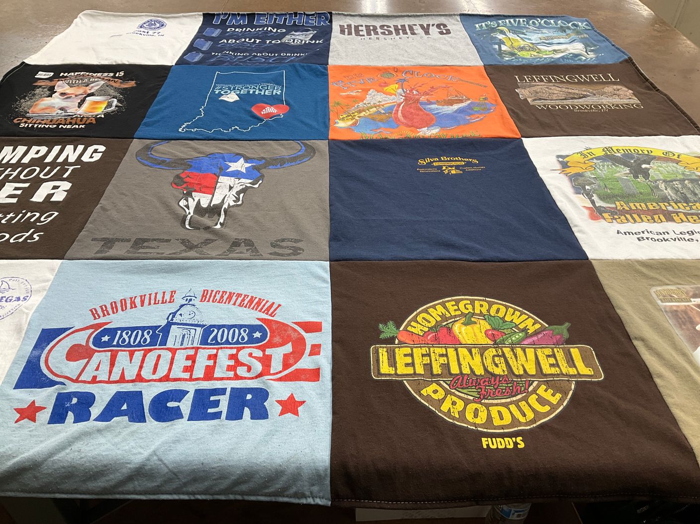 T-shirt quilt with beer, drinking themes by Ruth Ann from IN