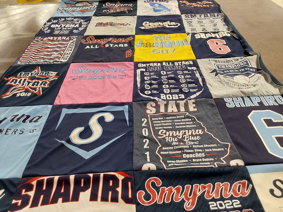 T-shirt quilt with baseball, sports themes by Ethan from GA