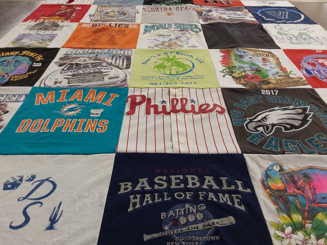 T-shirt quilt featuring miami dolphins, philadelphia phillies by Lynn from FL