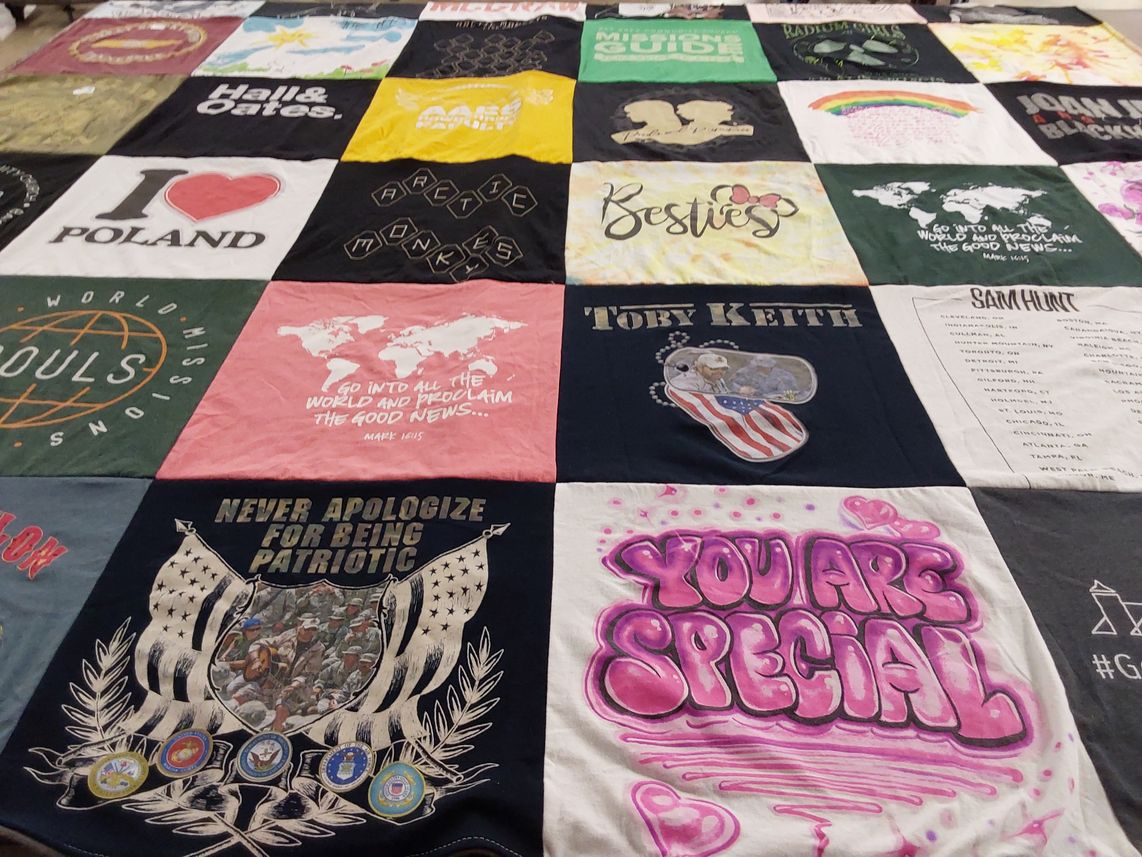 T-shirt quilt with music, patriotism themes by Donna from MD