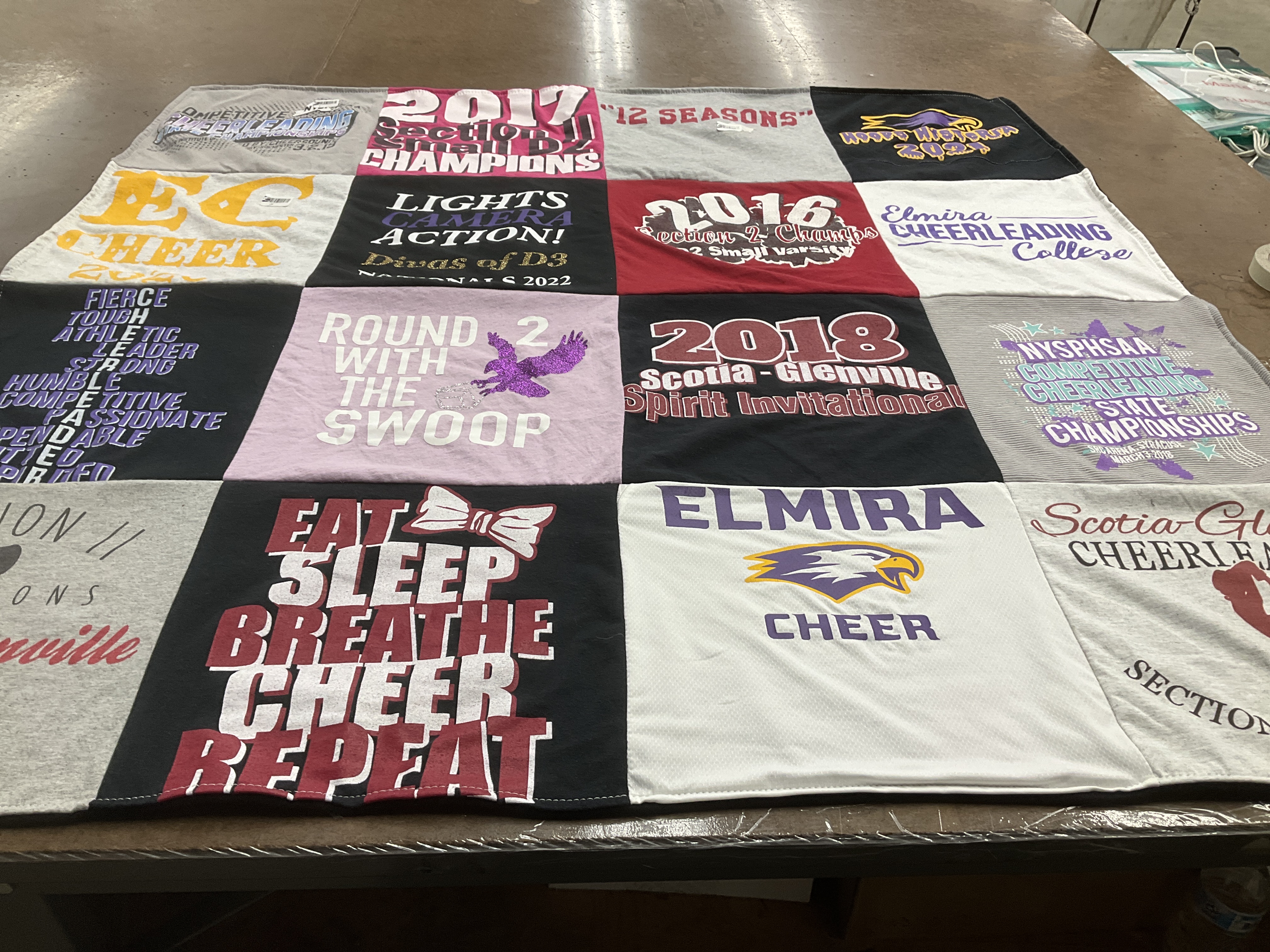 T-shirt quilt featuring elmira cheer team, scotia-glenville cheer team by karen from NC