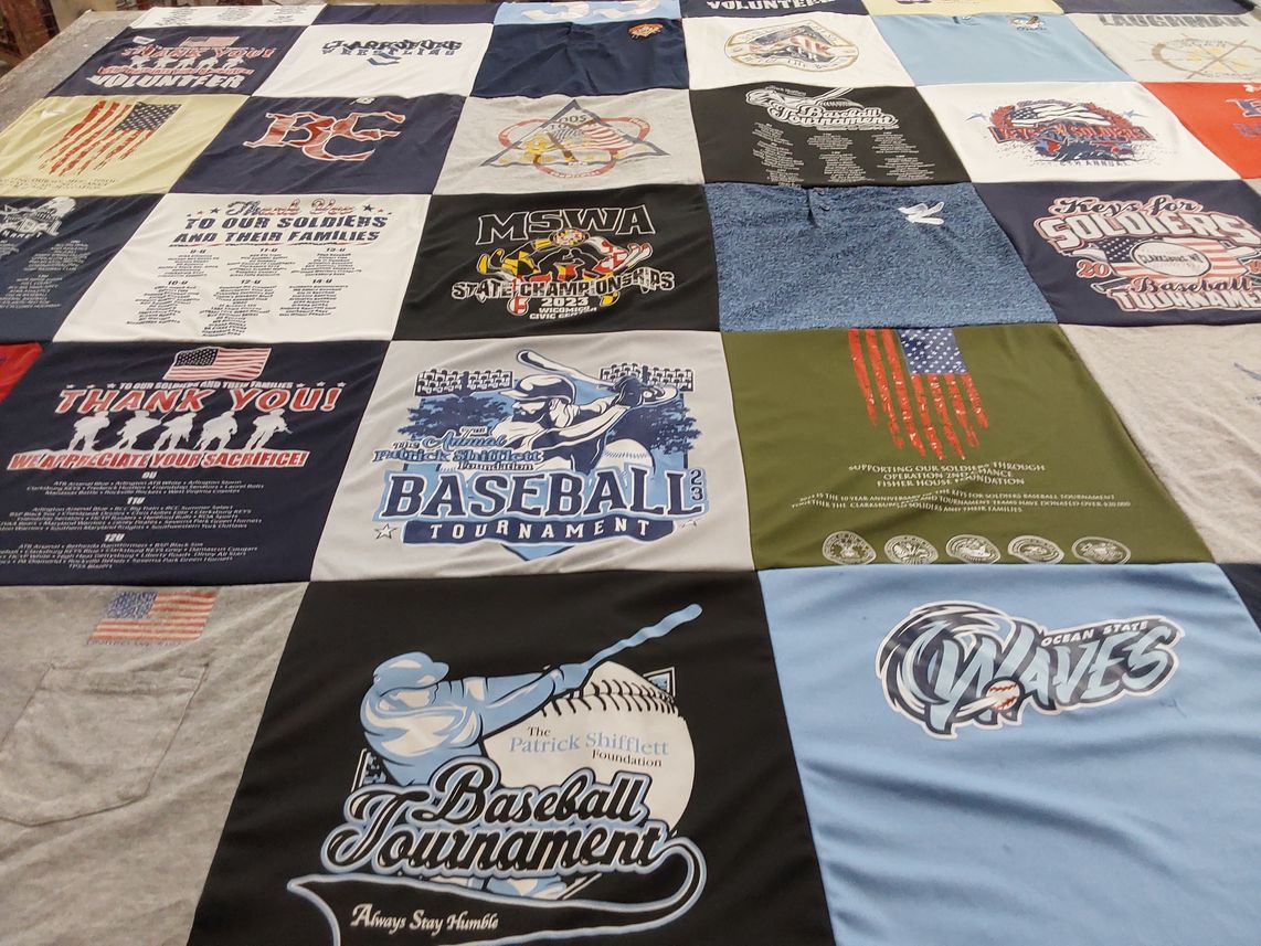 T-shirt quilt with baseball, volunteering themes by Danielle from MD