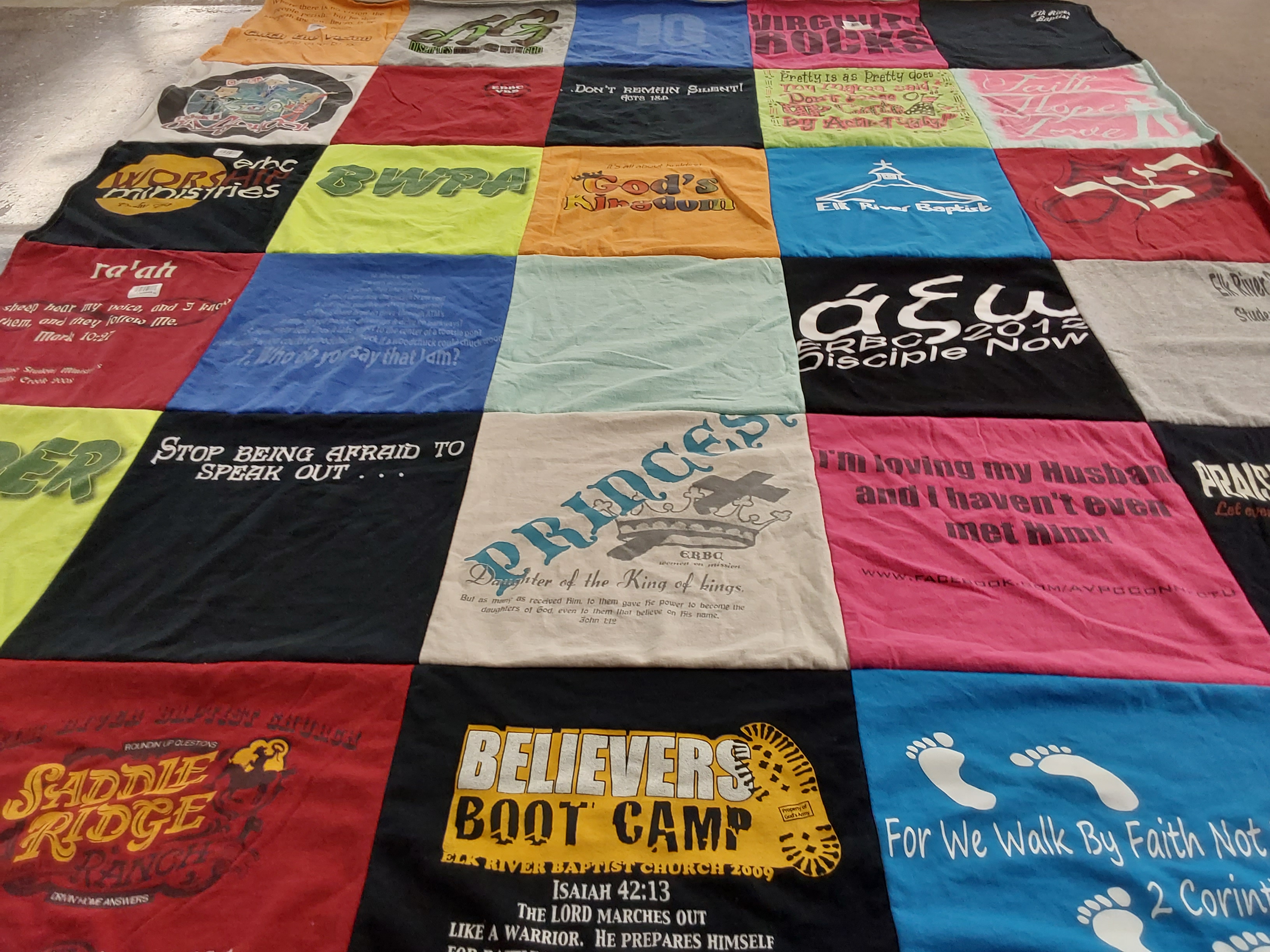 T-shirt quilt with religion, faith themes by Gina from OK