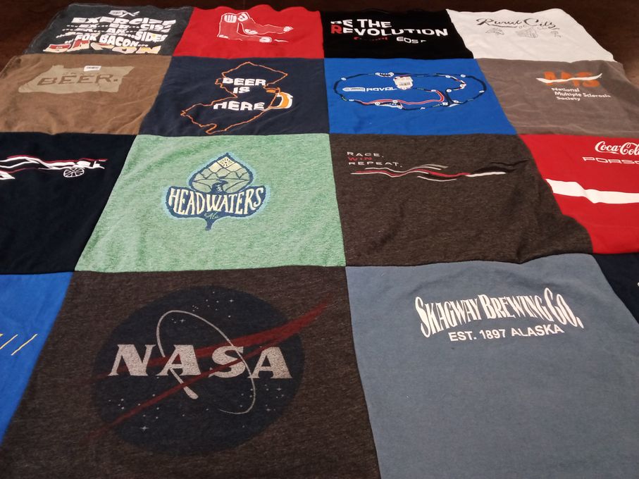 T-shirt quilt with brewing, space themes by Jennifer from PA