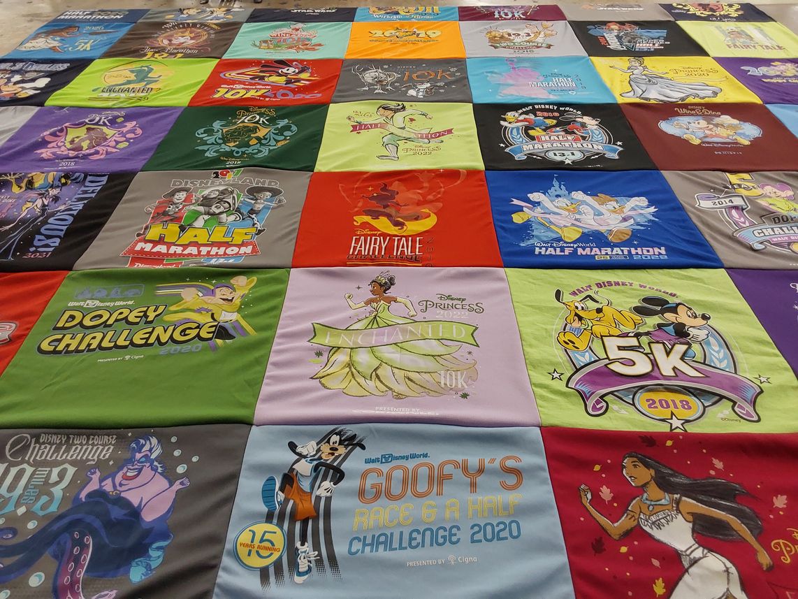 T-shirt quilt with running, disney themes by Michelle from IL