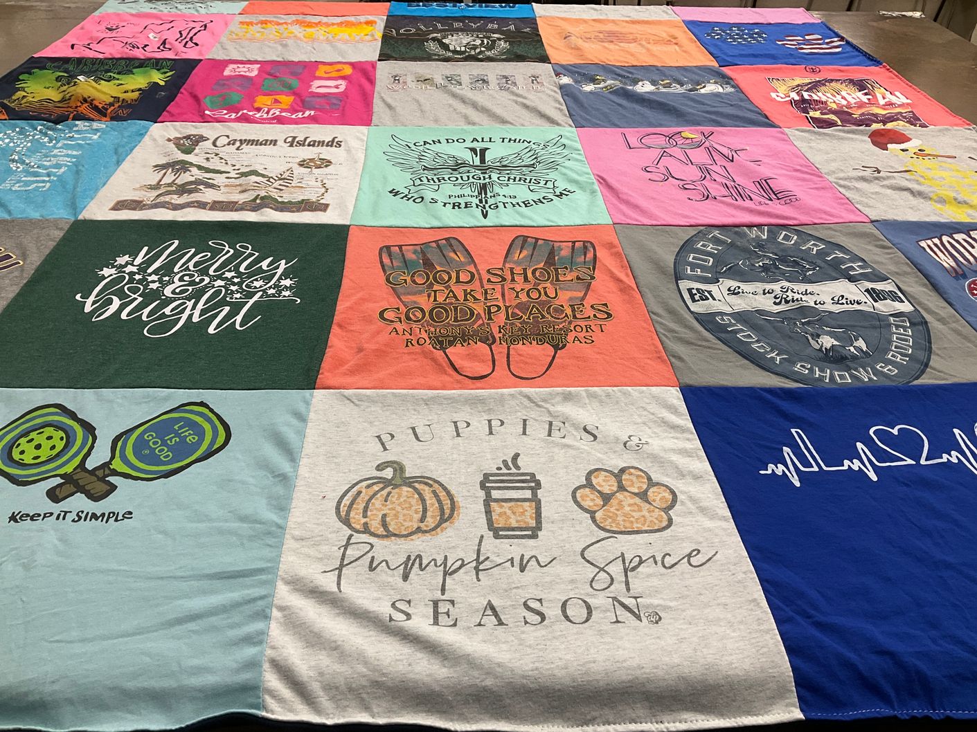 T-shirt quilt with travel, nature themes by pam from TX