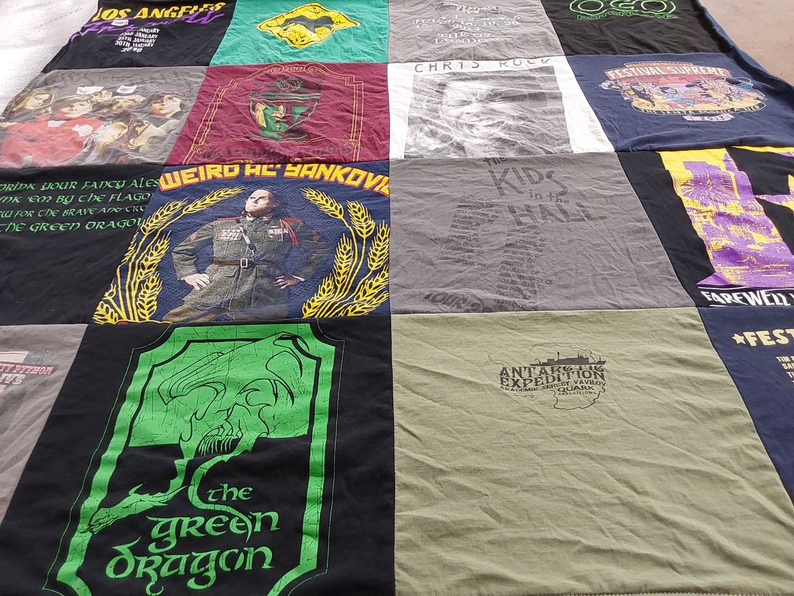 T-shirt quilt with comedy, music themes by Michael from MI