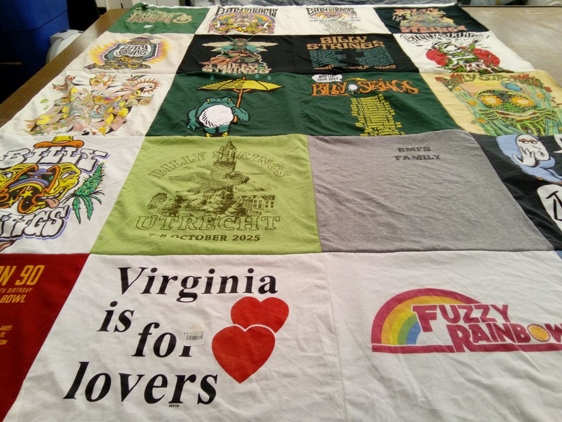 T-shirt quilt with music, concerts themes by Catherine from CA