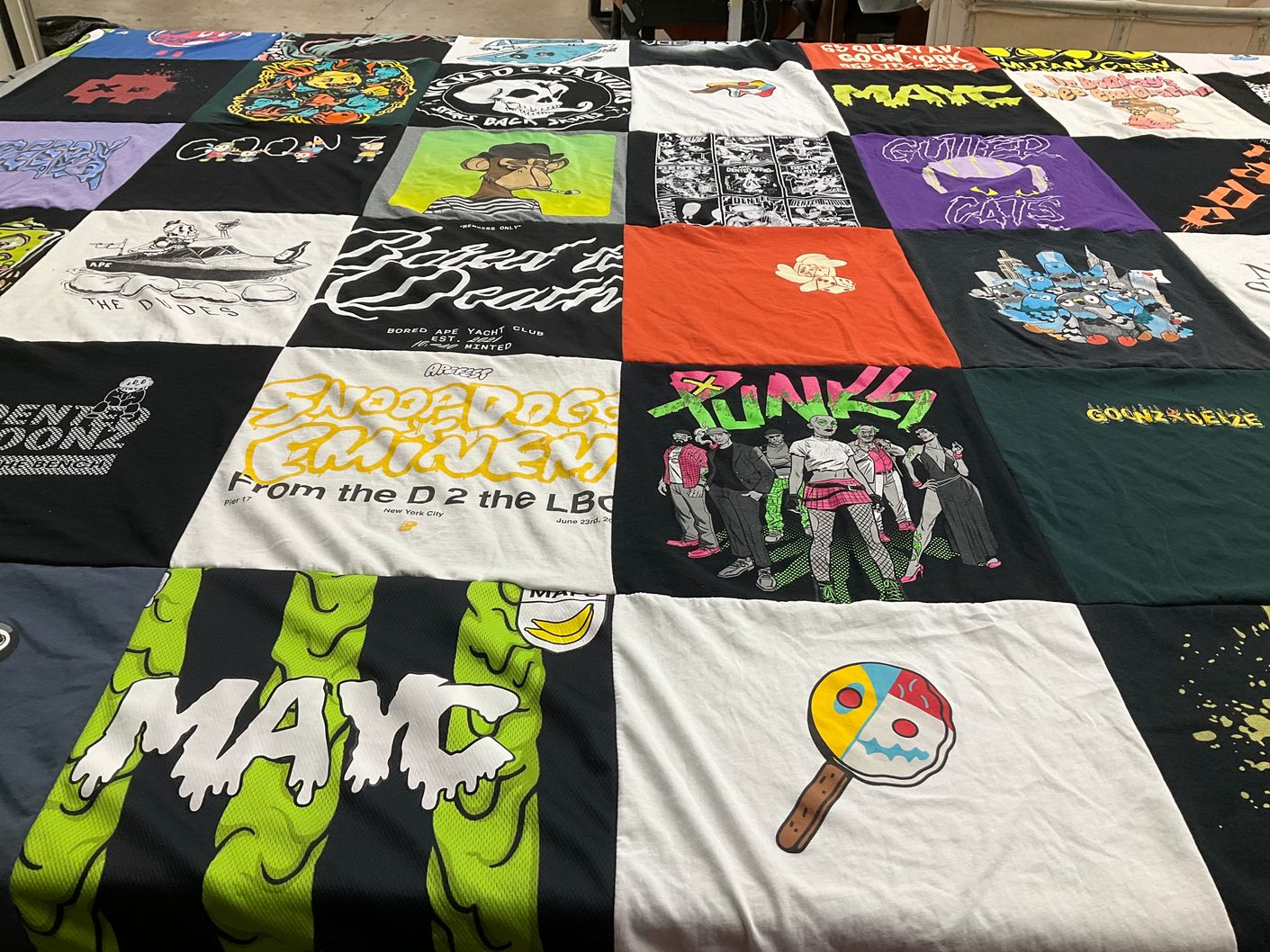 T-shirt quilt with pop culture, art themes by Rob from PA