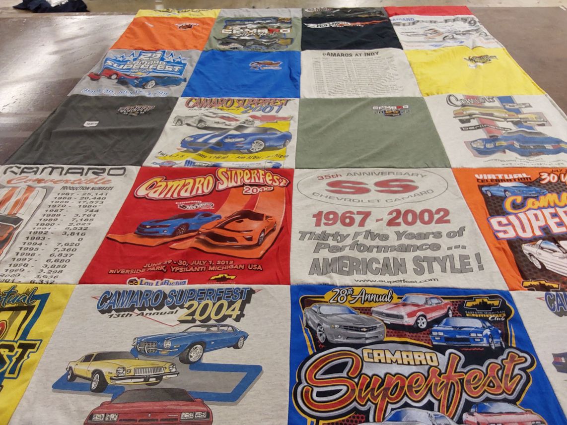 T-shirt quilt with cars, camaro themes by Kaitlyn from MI
