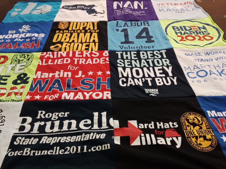 T-shirt quilt with politics, activism themes by cheryl from MA