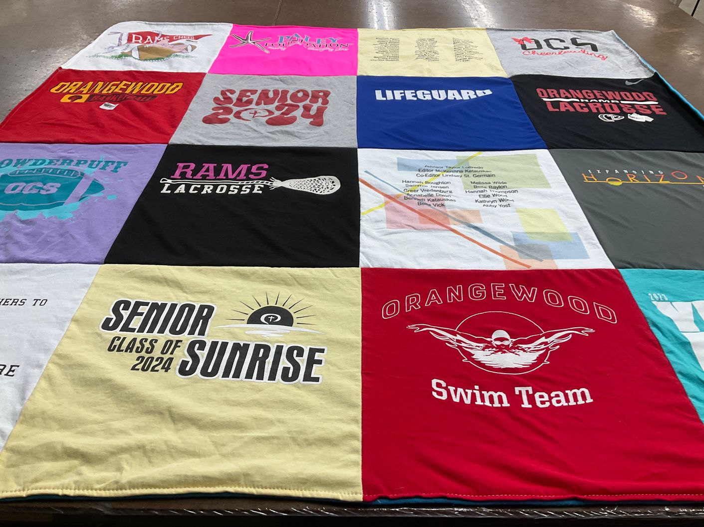 T-shirt quilt featuring orangewood swim team, rams lacrosse by Jody from FL