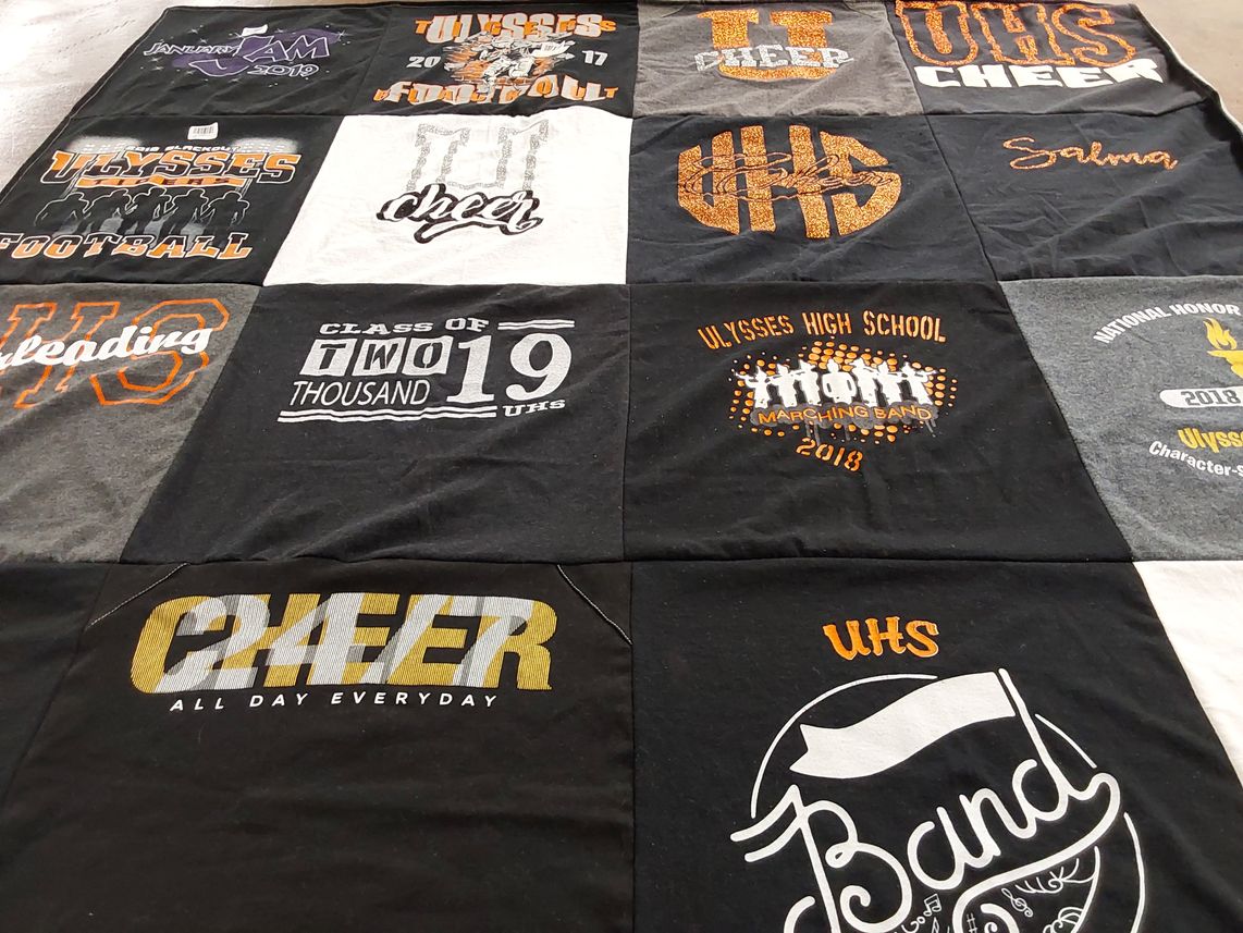 T-shirt quilt featuring ulysses high school cheer, ulysses high school football by Salma from KS