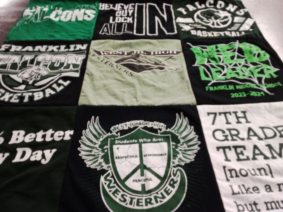 T-shirt quilt featuring falcons basketball, west junior high team by Autumn from IL