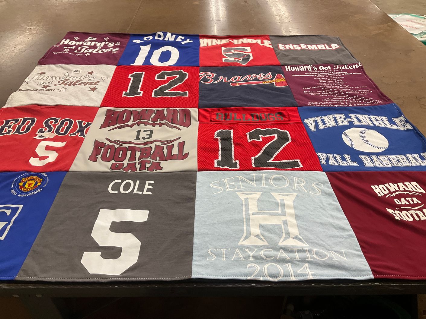 T-shirt quilt featuring red sox, howard bulldogs by Christina from GA