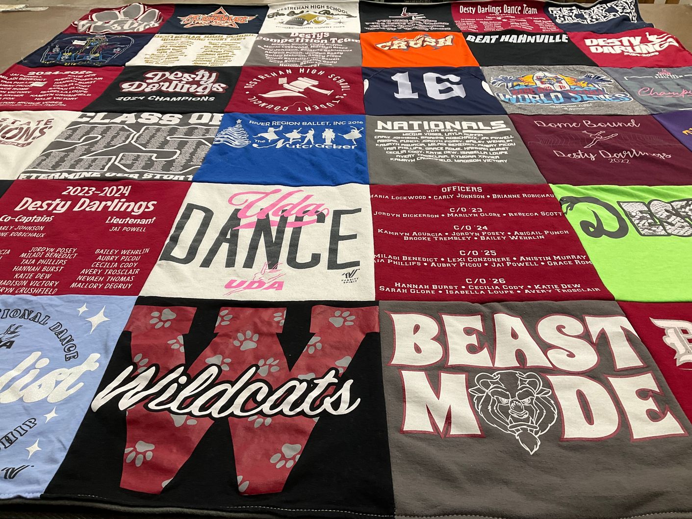T-shirt quilt featuring desty darlings dance team by Missy from LA