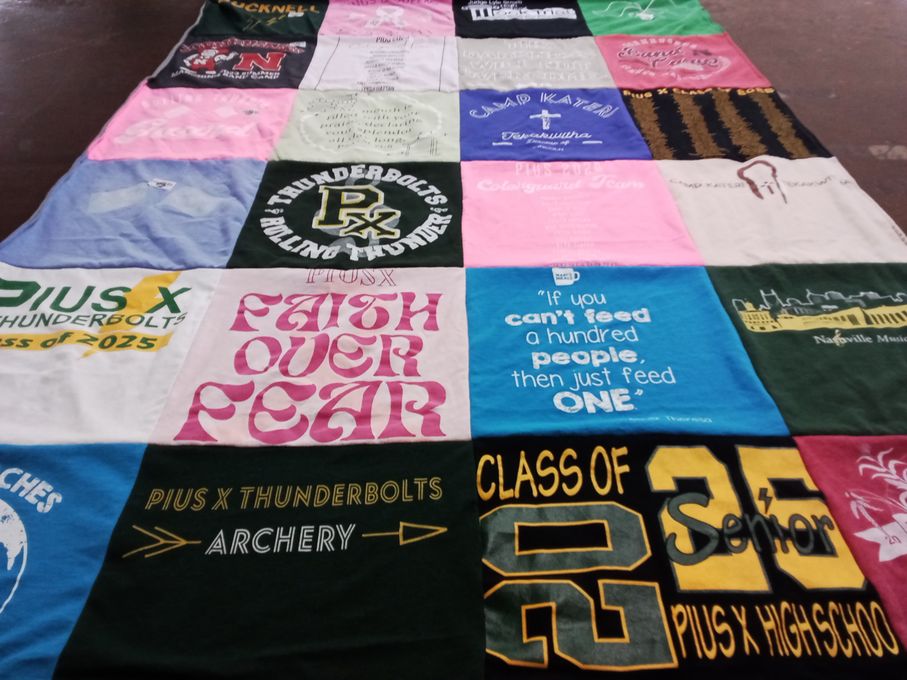 T-shirt quilt featuring pius x thunderbolts by Aubrey from NE