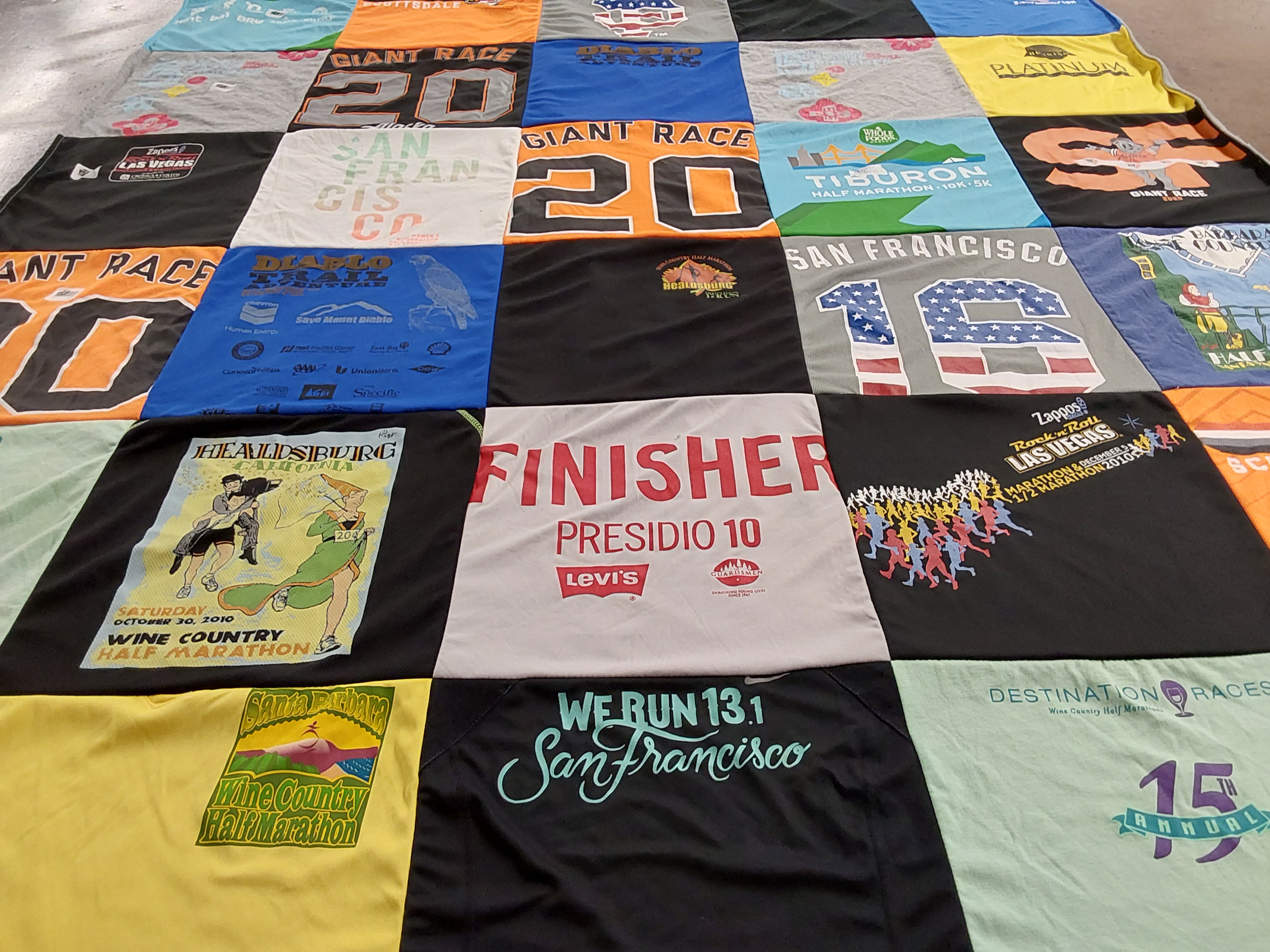 T-shirt quilt with running, marathons themes by Danitza from CA