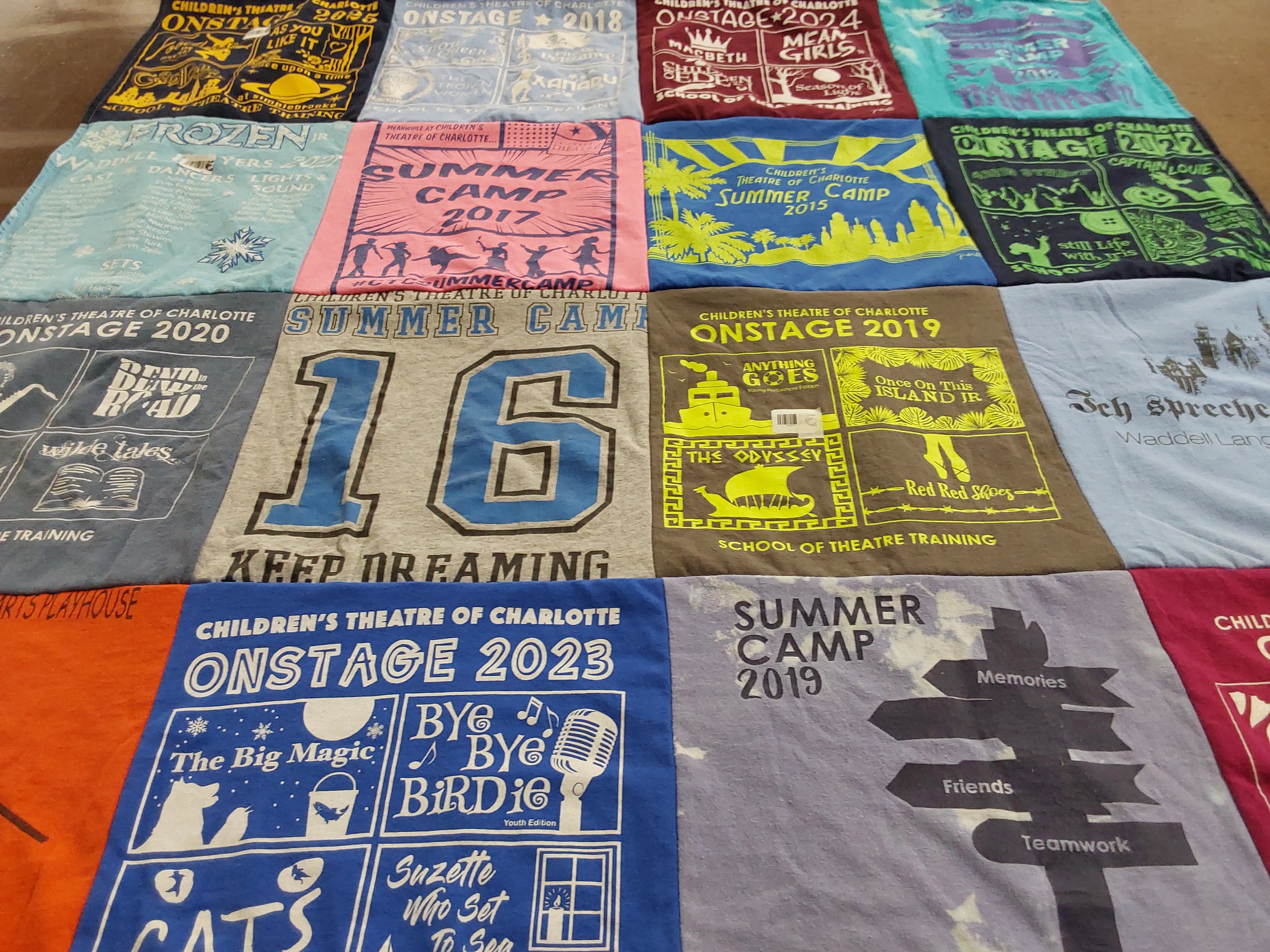 T-shirt quilt with theater, performing arts themes by Karen from NC