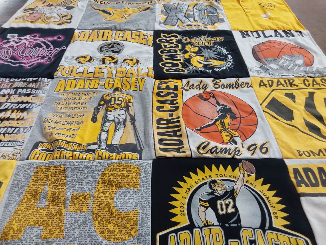 T-shirt quilt featuring adair-casey bombers by Sarah from IA