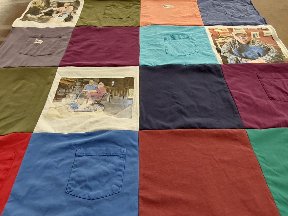 T-shirt quilt with photography, family themes by Philip from OR