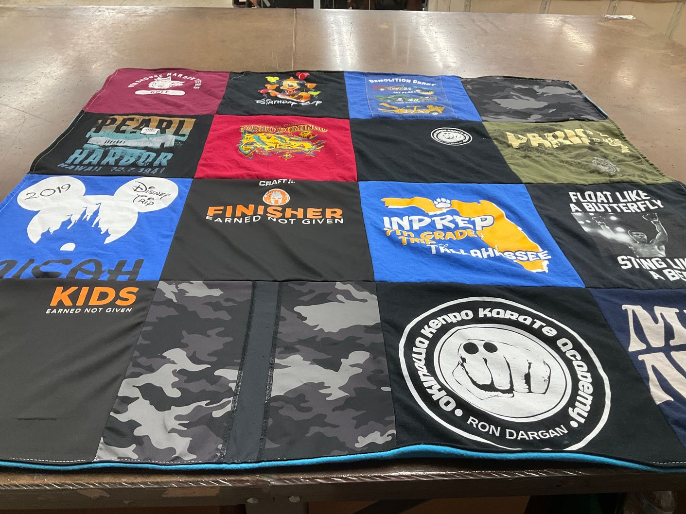 T-shirt quilt with karate, disney themes by Wendy from NJ
