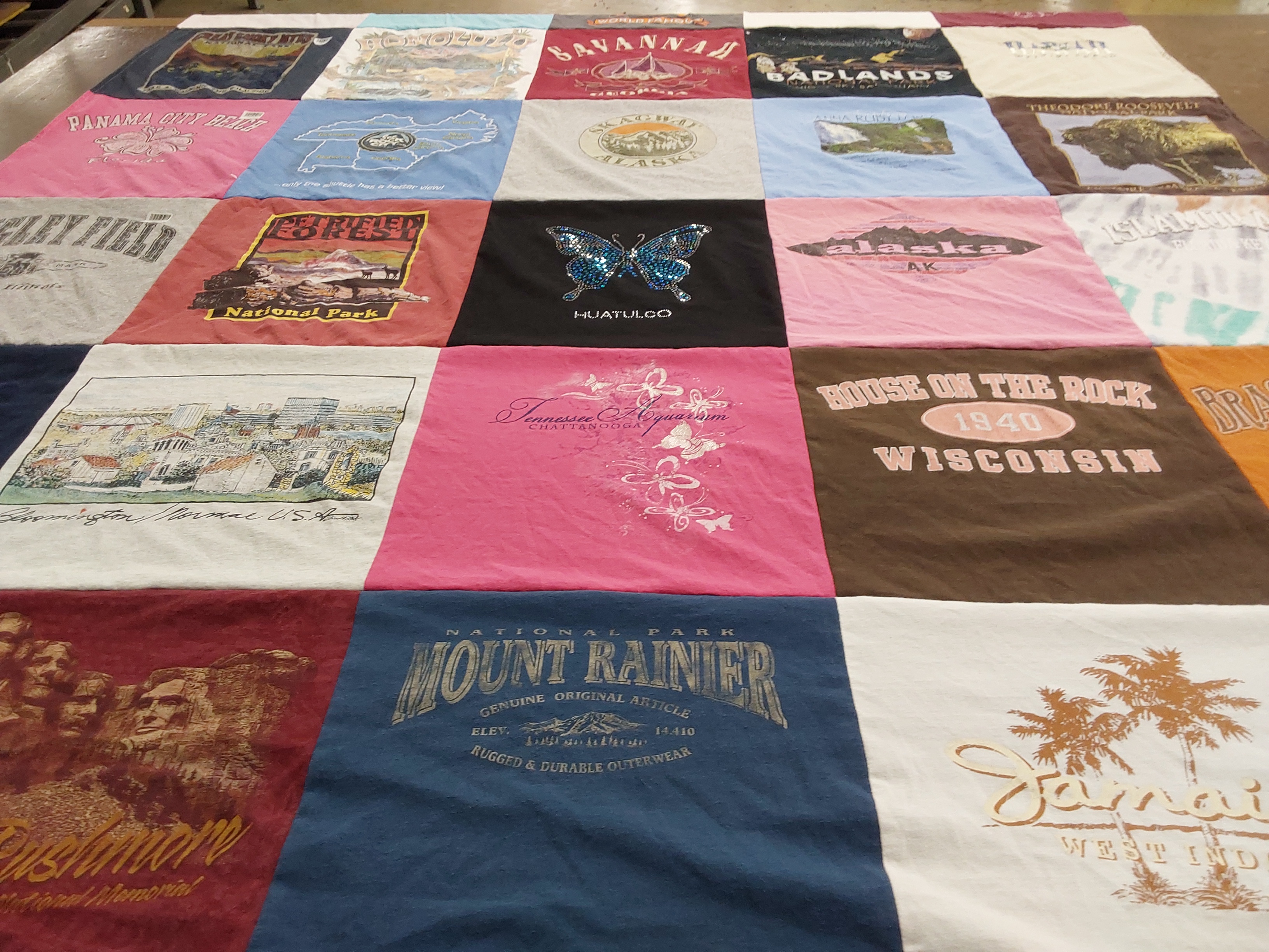 T-shirt quilt with travel, national parks themes by Sandra from GA