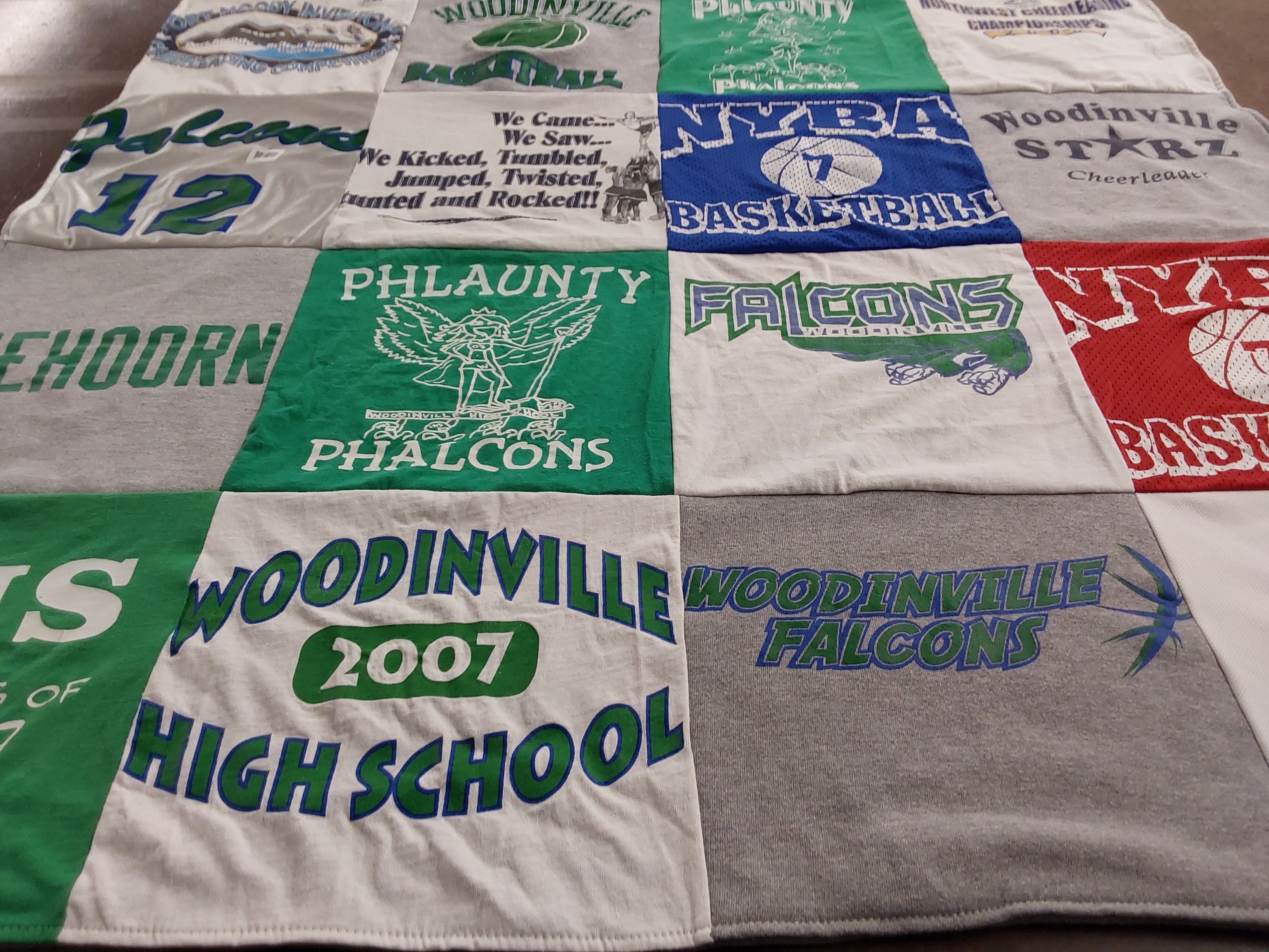 T-shirt quilt featuring woodinville falcons by Christine from WA