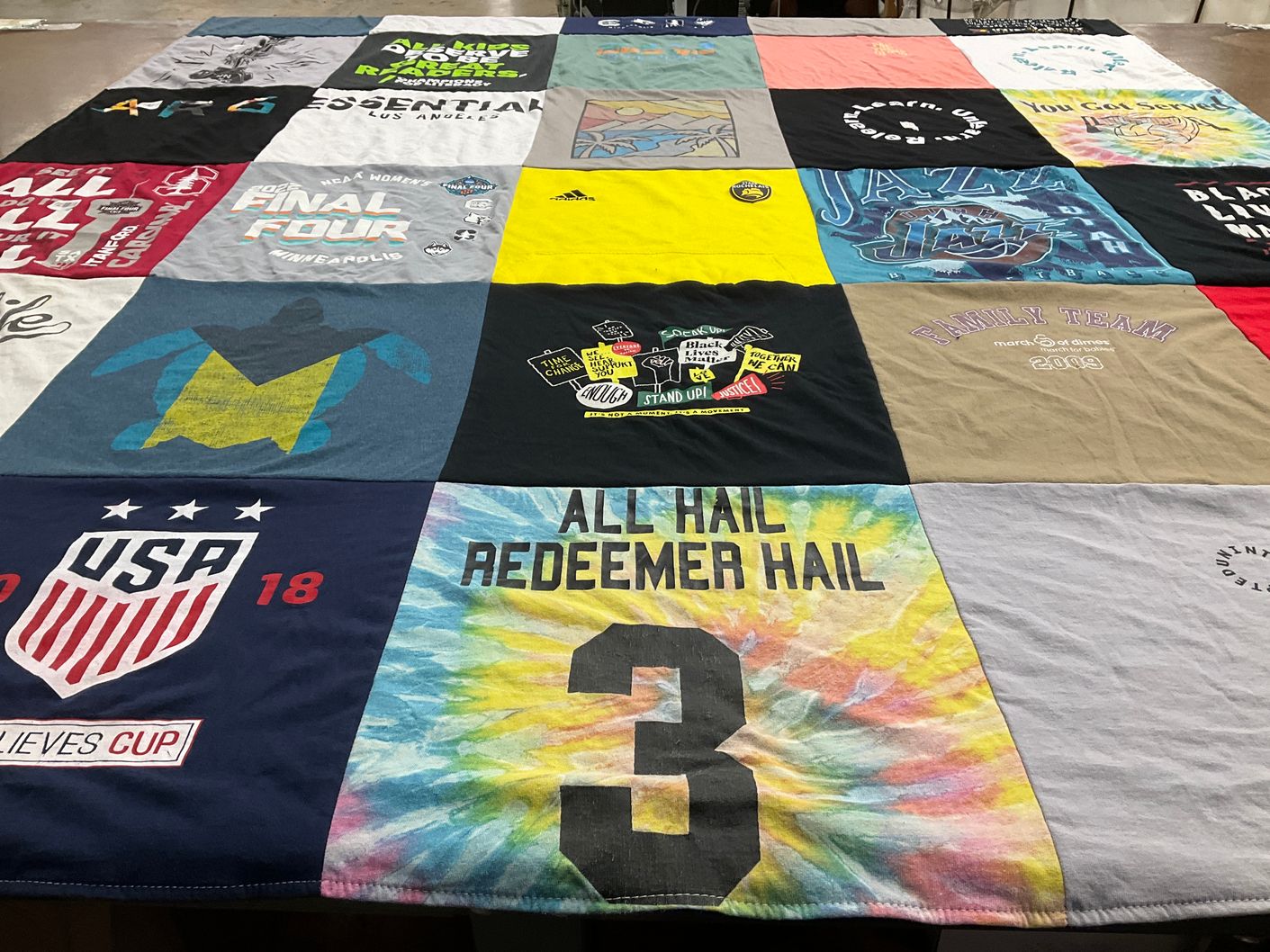 T-shirt quilt with sports, social justice themes by Tasha from OH