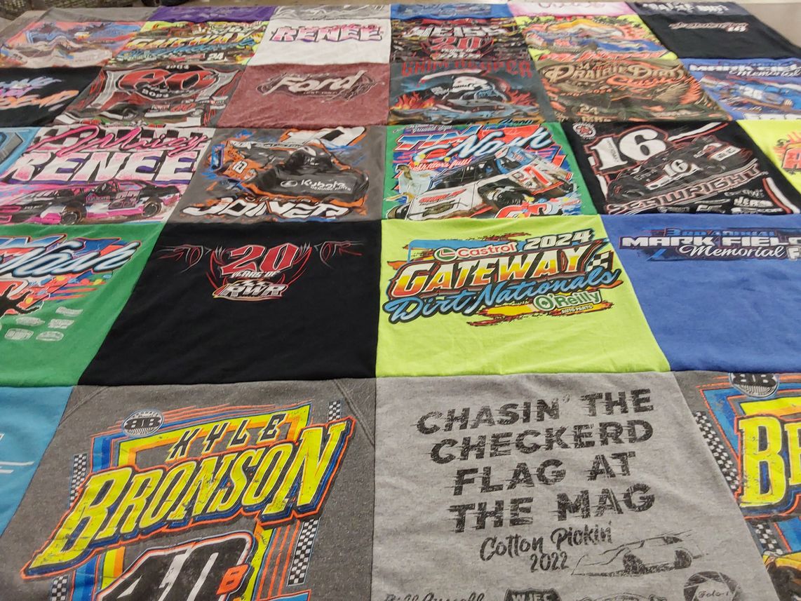 T-shirt quilt with dirt racing, auto racing themes by Jessica from AL