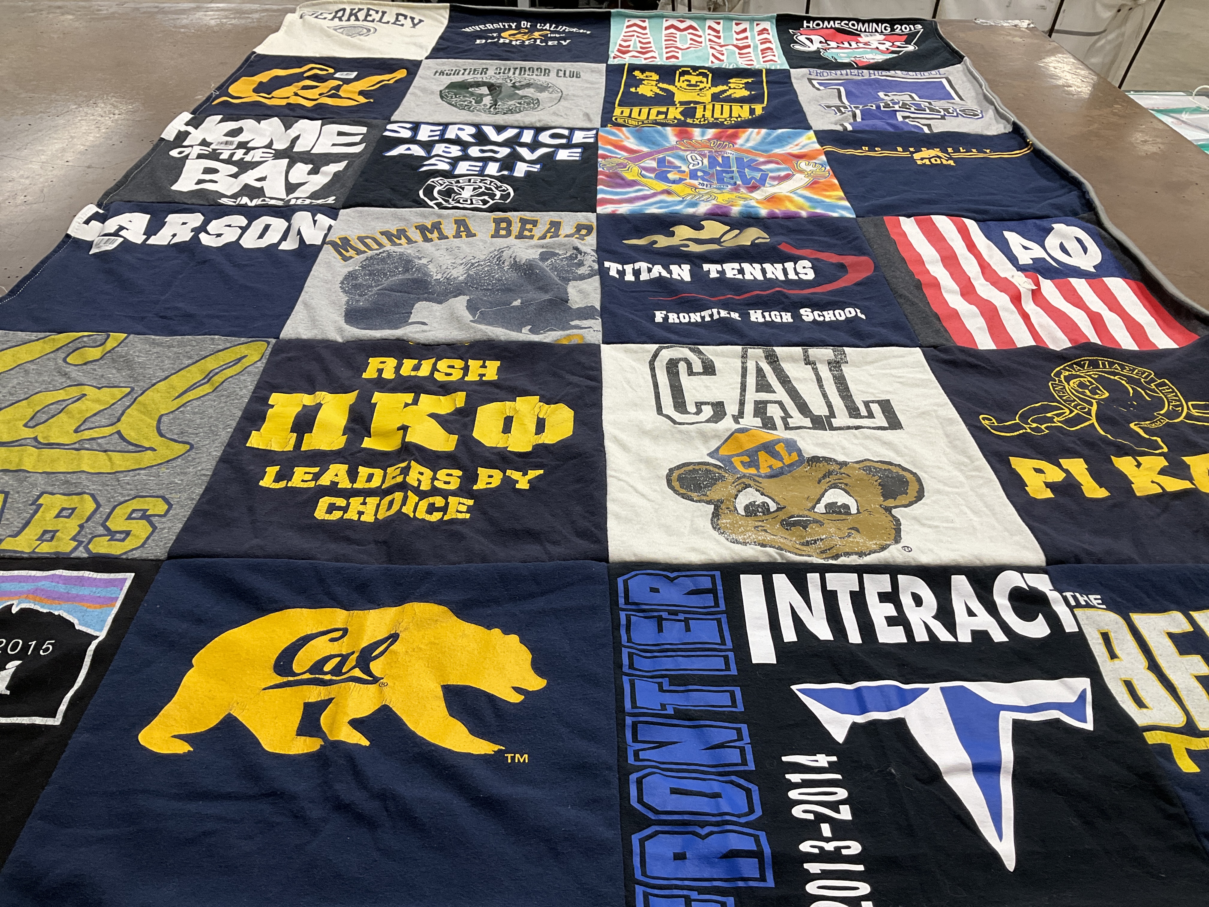 T-shirt quilt featuring cal bears, titan tennis team by Julie from CA