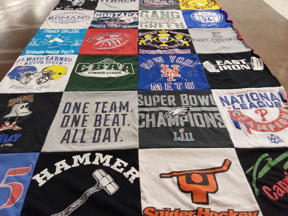 T-shirt quilt featuring new york mets, philadelphia eagles by Jennifer from PA