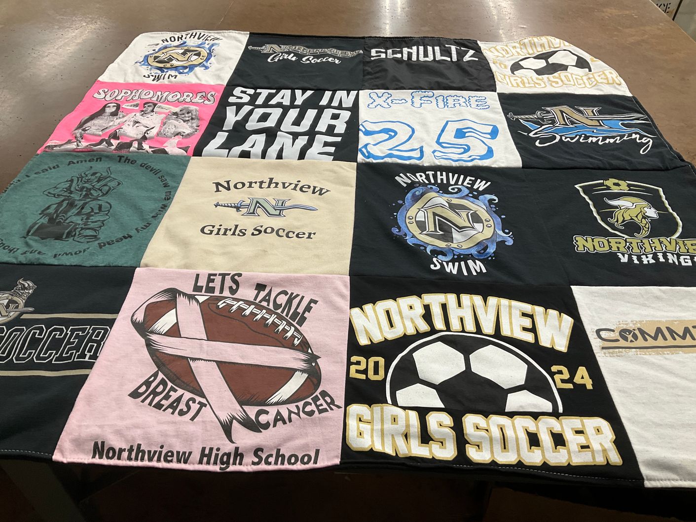 T-shirt quilt featuring northview girls soccer, northview swim by Kellie from CA