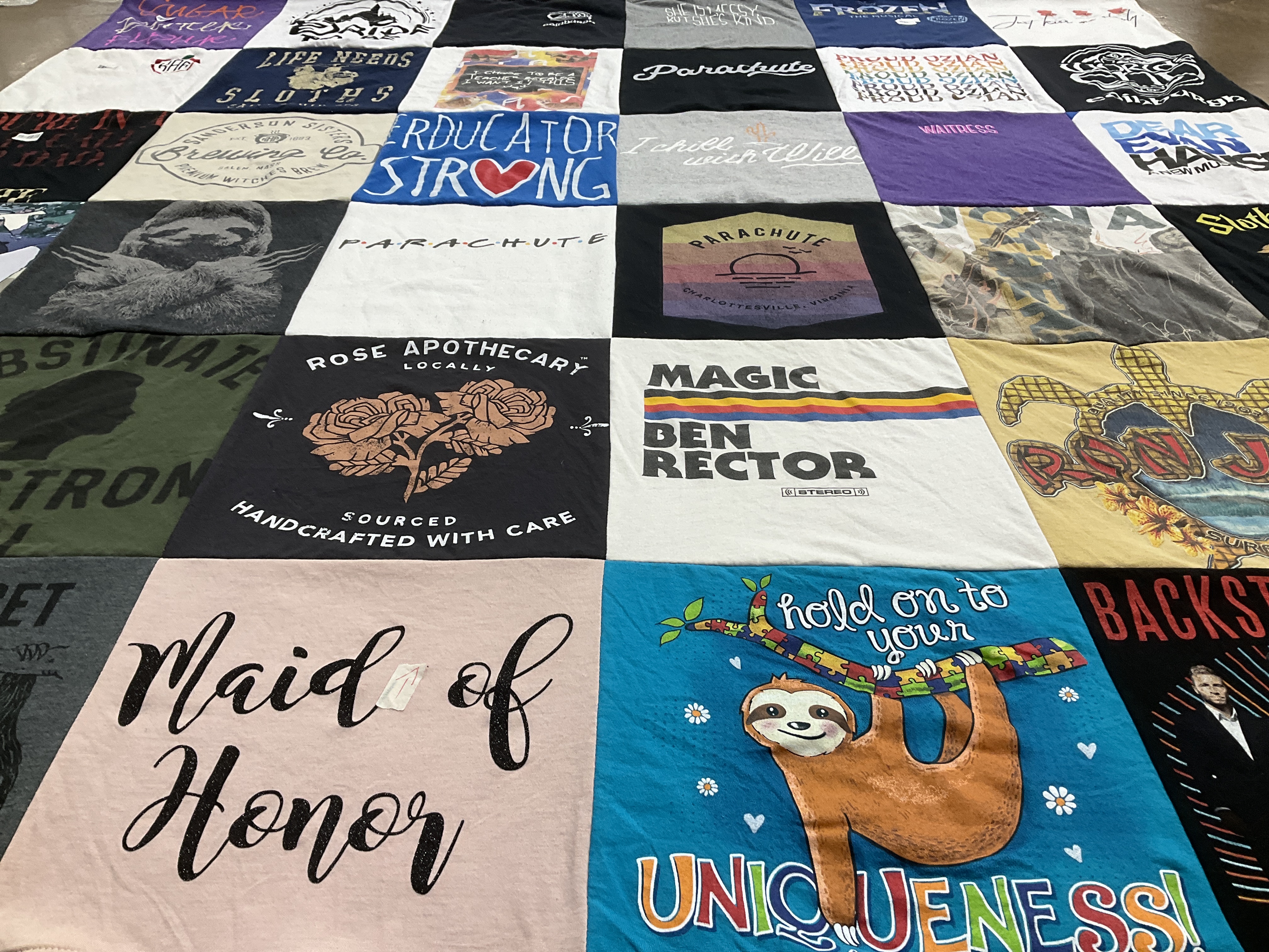 T-shirt quilt with music, crafts themes by Katie from CO