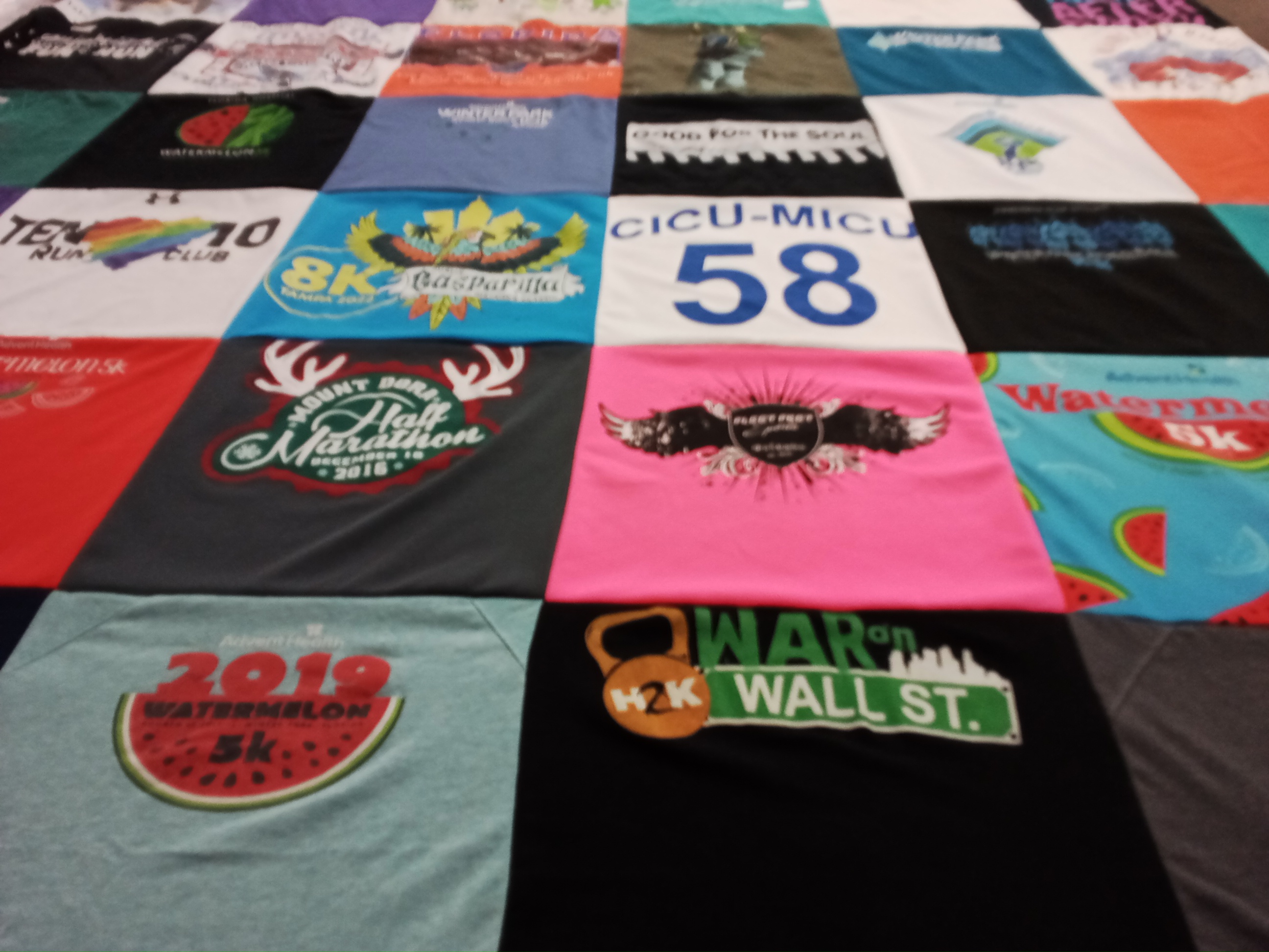 T-shirt quilt with running, fitness themes by Danielle from FL