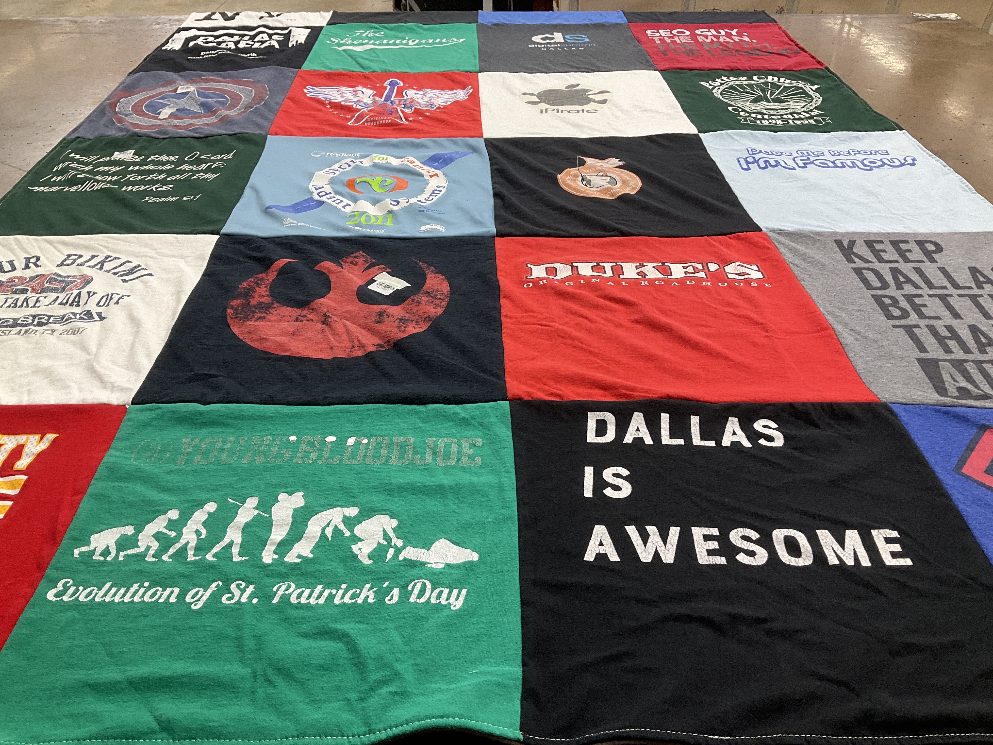 T-shirt quilt with gaming, pop culture themes by Jennifer from TX