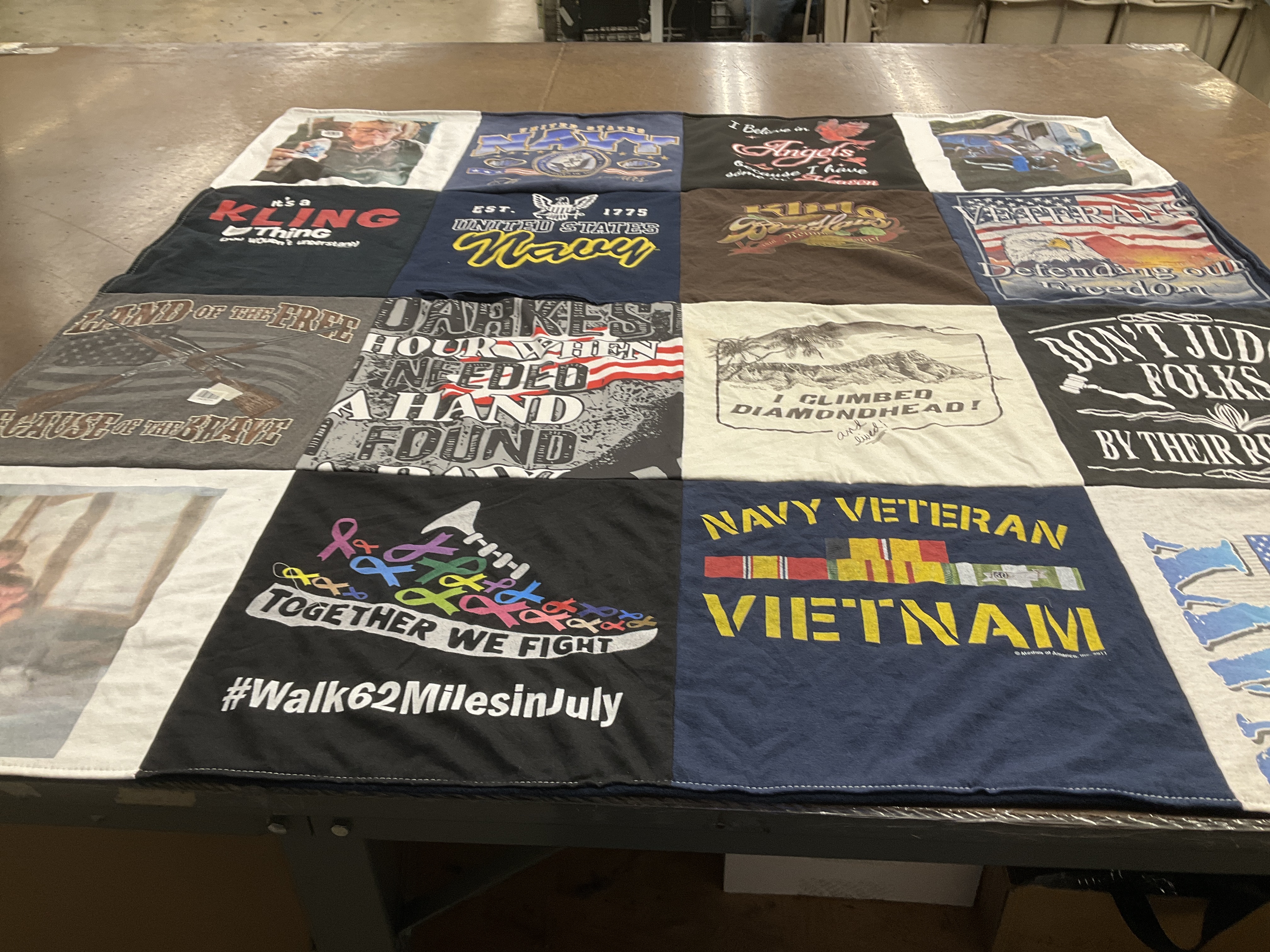 T-shirt quilt with veterans, military themes by Charlene from MI