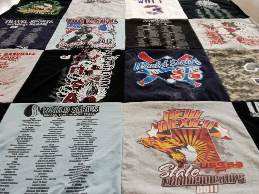 T-shirt quilt with baseball, sports themes by Darla from VA