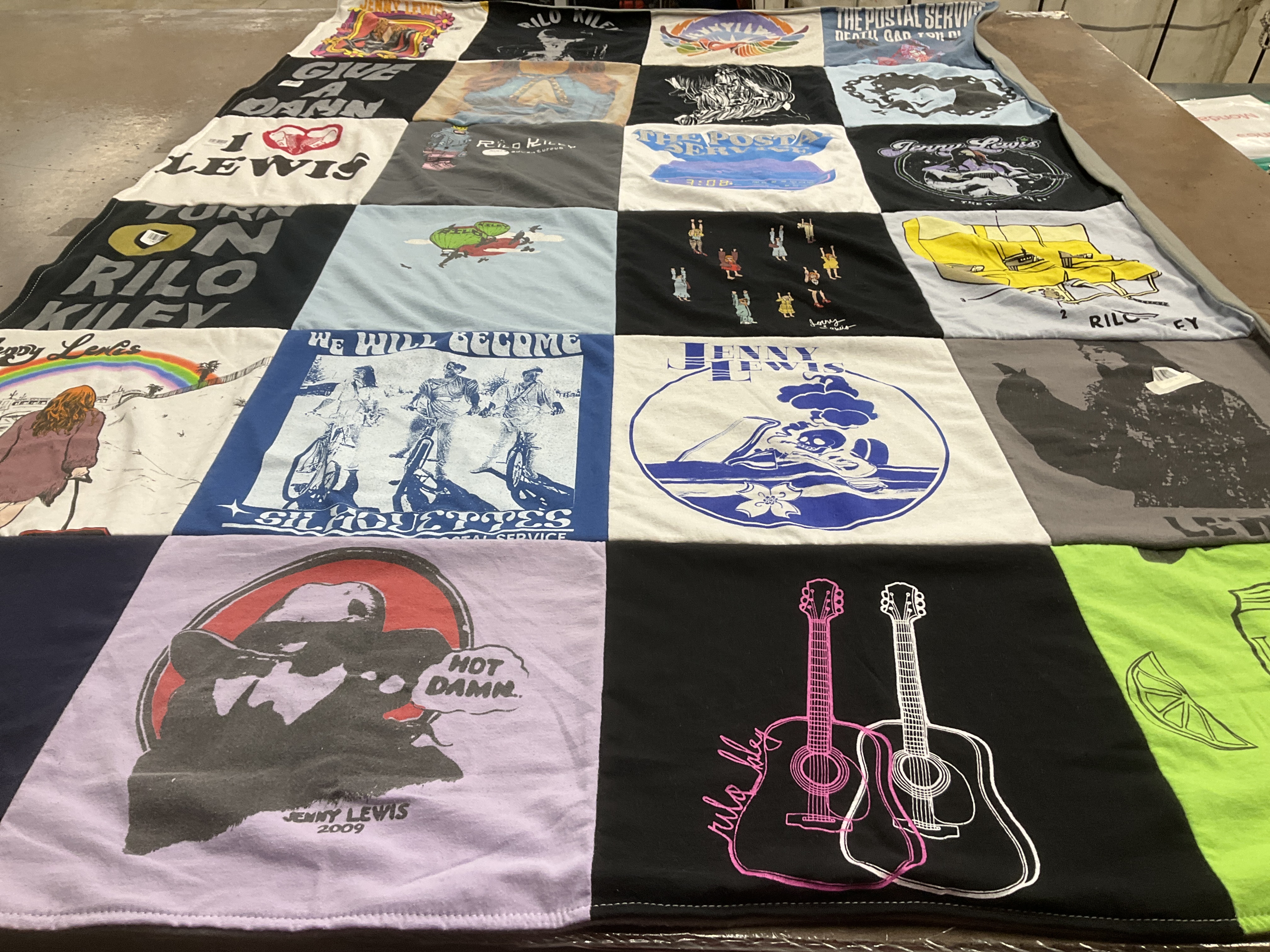 T-shirt quilt with music, bands themes by Alane from KS