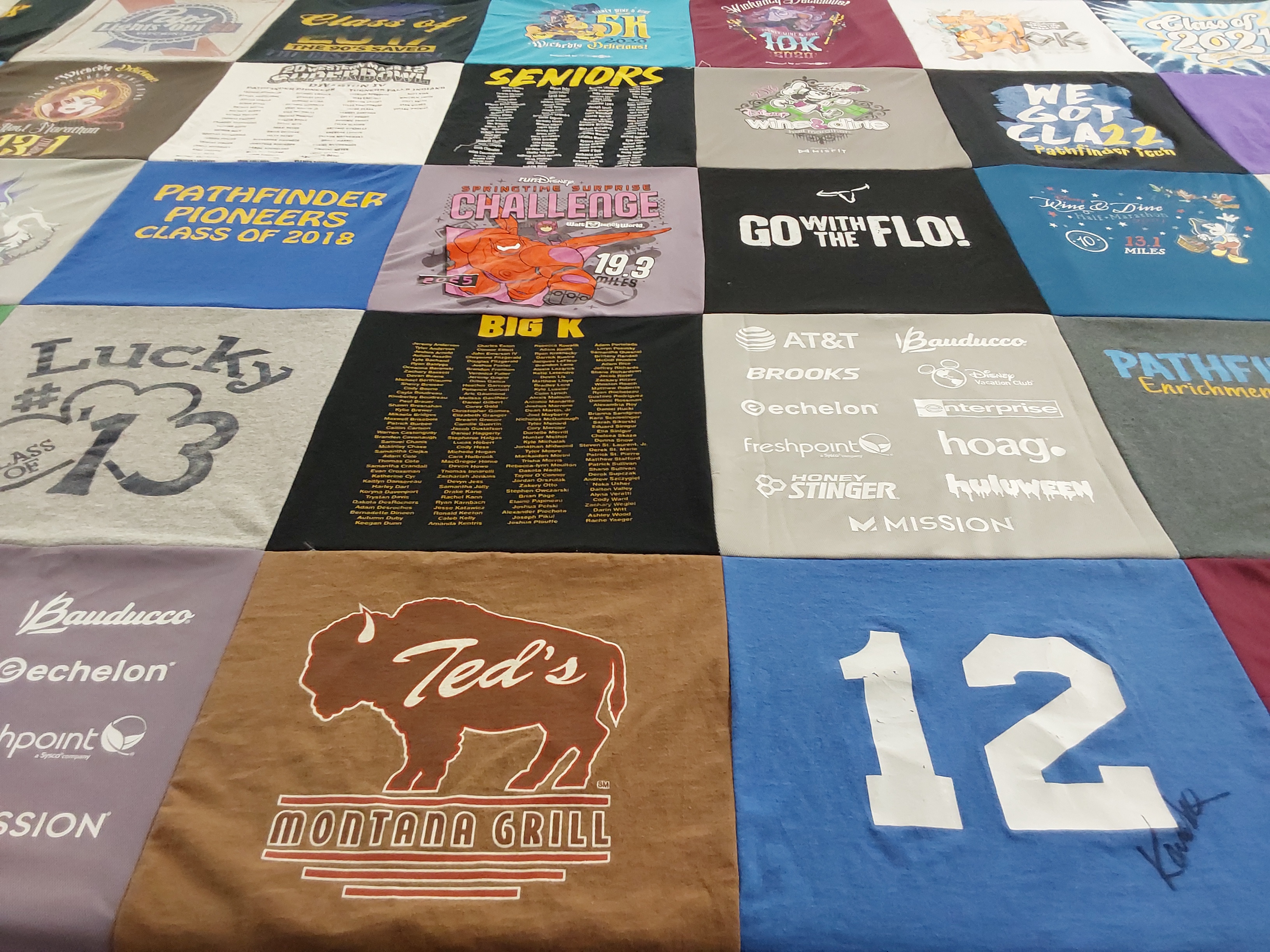 T-shirt quilt from pathfinder pioneers class of 2018 by Valerie from MA