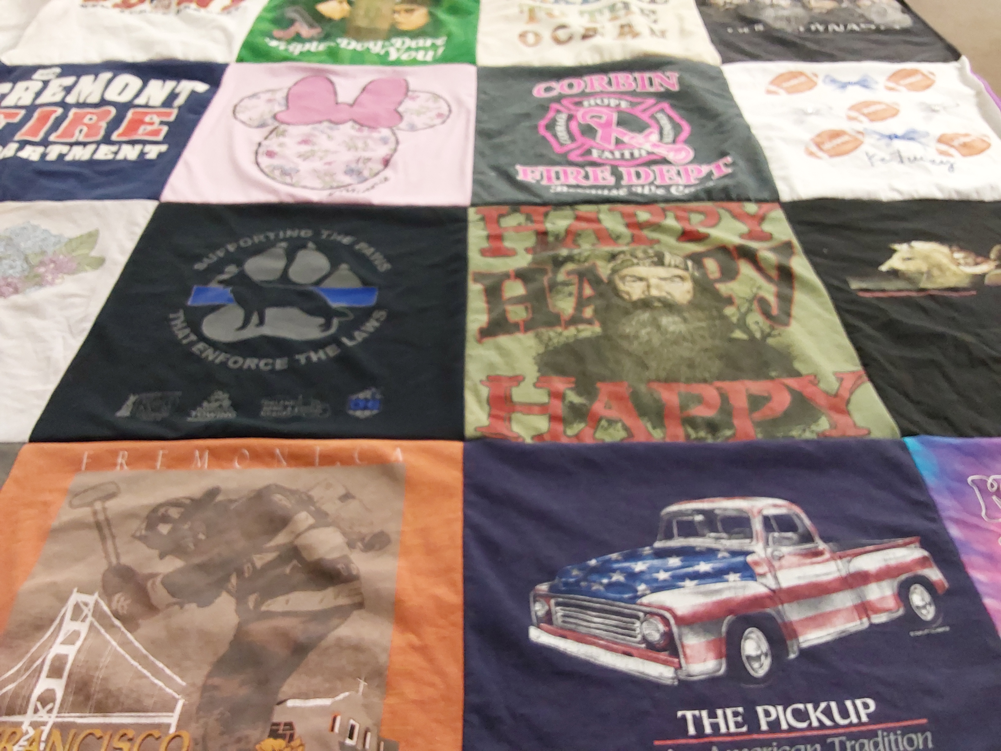 T-shirt quilt with firefighting, animals themes by sarah from CA