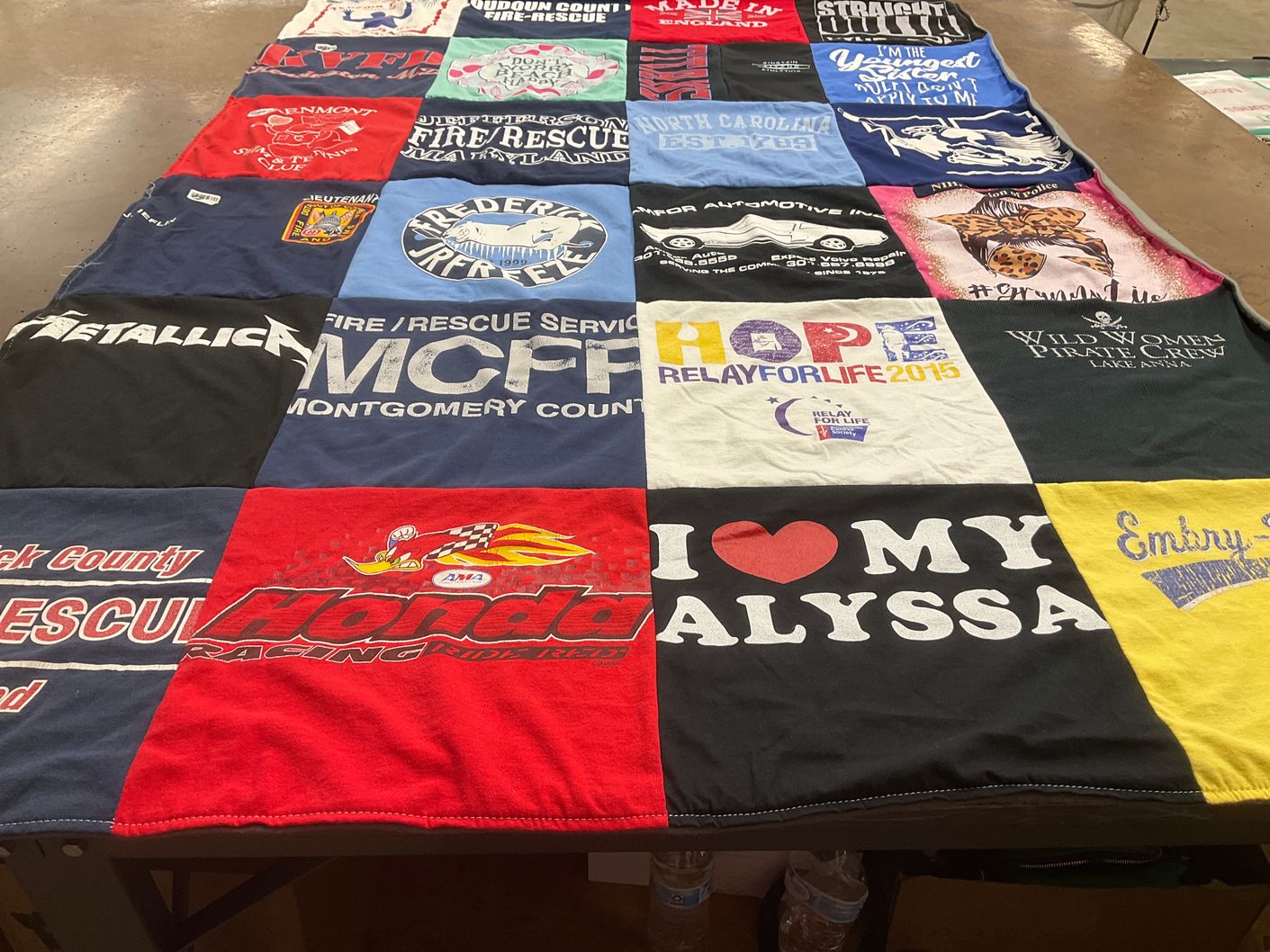 T-shirt quilt with firefighting, music themes by Barbara from MD