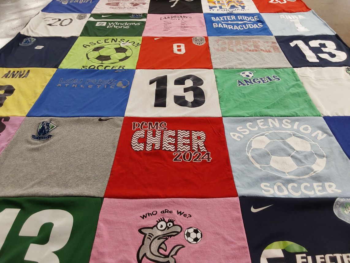 T-shirt quilt featuring pcms cheer team by Michelle from MO