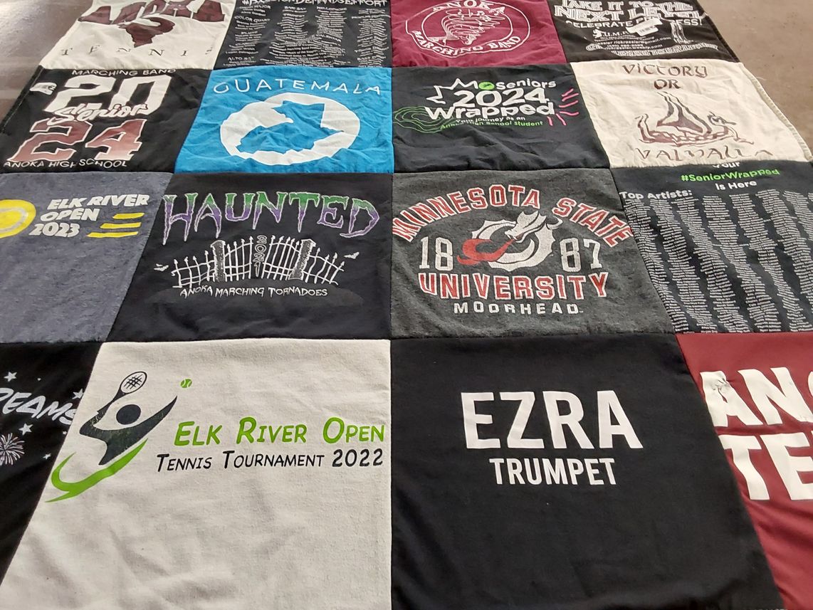 T-shirt quilt from anoka high school, minnesota state university moorhead by Tracy from MN