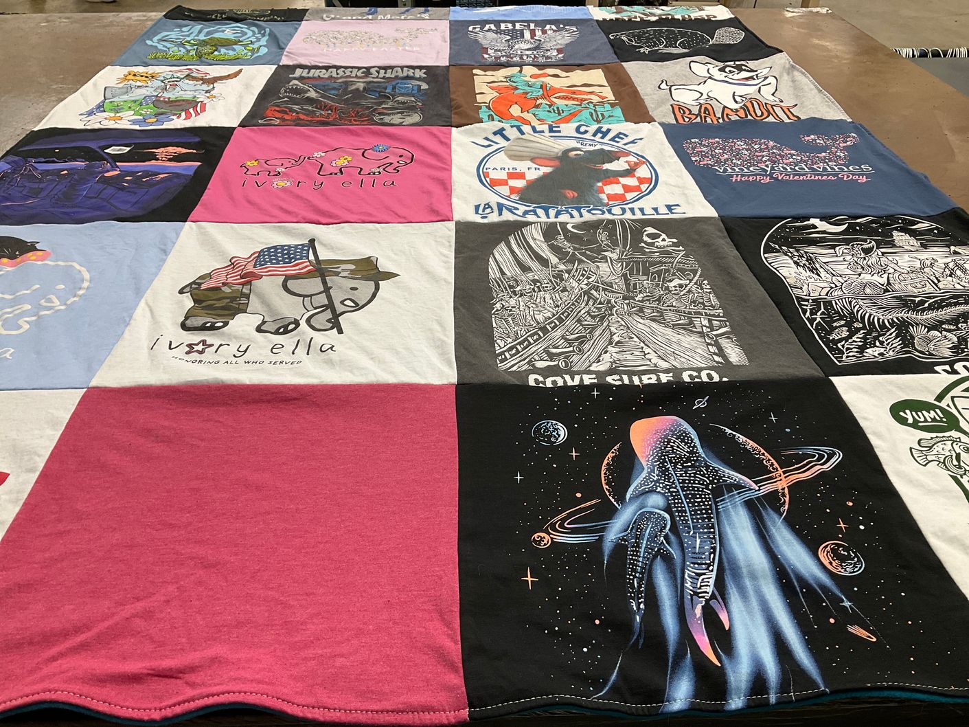T-shirt quilt with animals, ocean themes by Patricia from MN