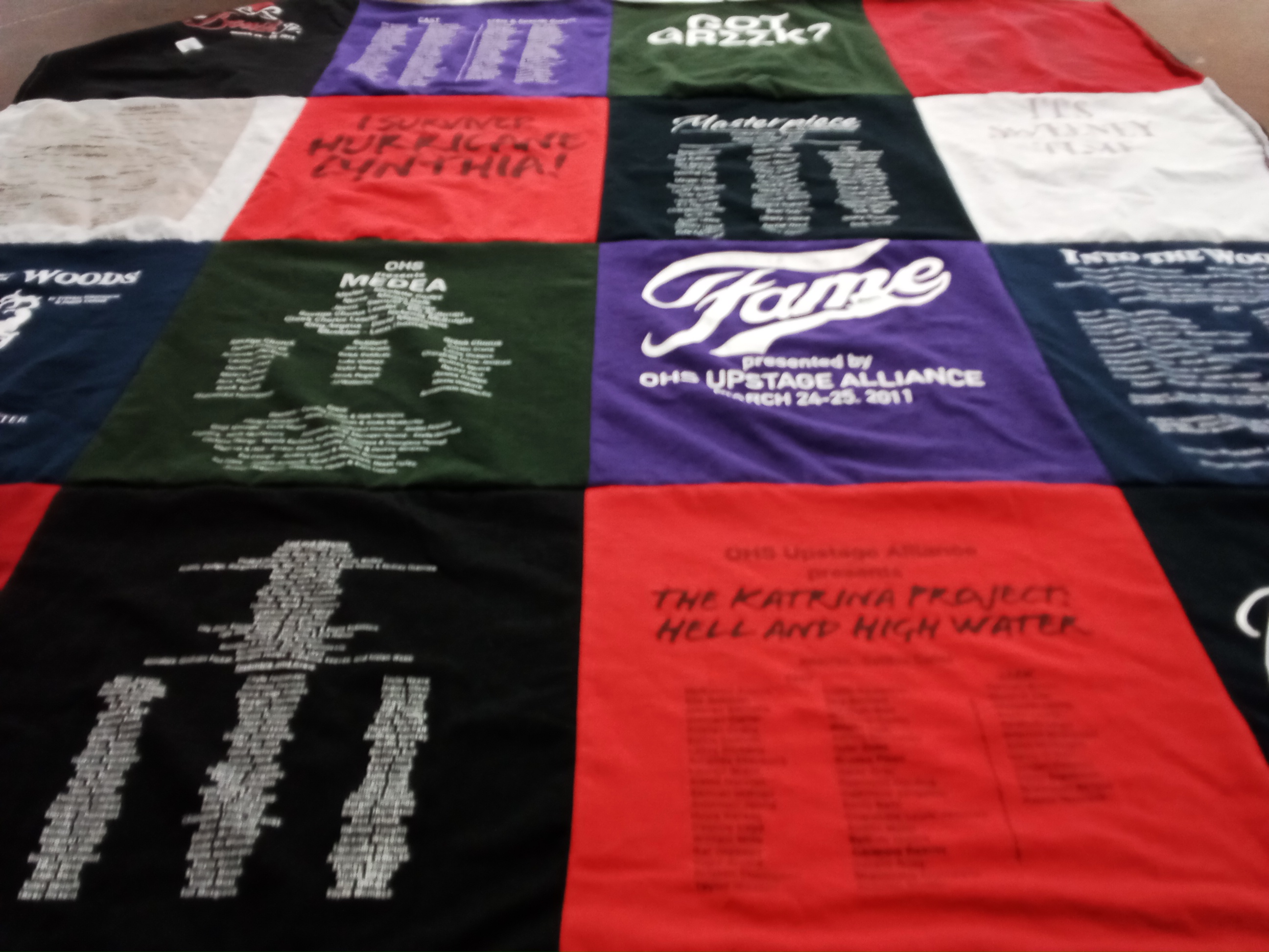 T-shirt quilt with theater, productions themes by Cynthia from FL