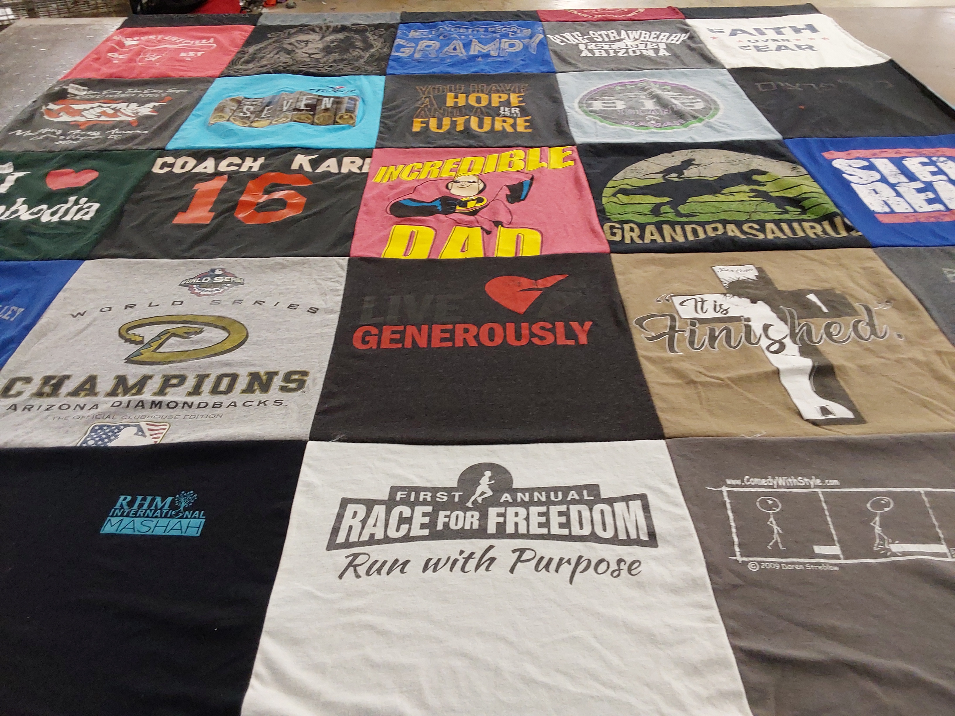 T-shirt quilt with sports, family themes by Leah from AZ